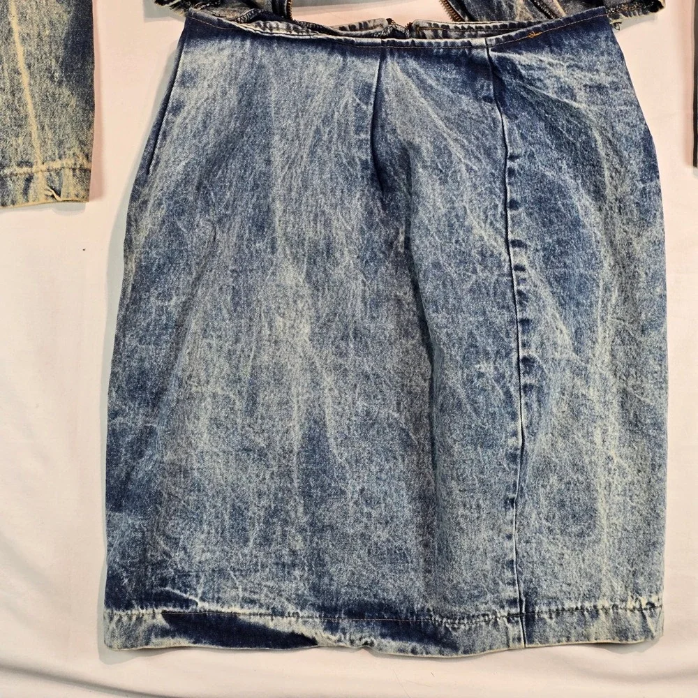 Champagne West Vintage 80s Acid Wash Denim Jacket and Skirt Set Blue Size 9/10 - Picture 13 of 15